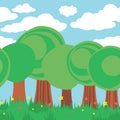 Seamless Forest in Caroon Style. Cute Summer Landscape Royalty Free Stock Photo