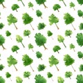 Seamless forest pattern. Watercolor background with oak, maple trees silhouette, abstract green ornament for textile, home decor, Royalty Free Stock Photo