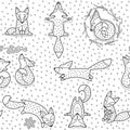Seamless foxes pattern in outline