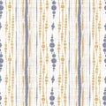 Seamless french blue yellow farmhouse style stripes texture. Woven linen cloth pattern background. Line striped closeup