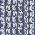 Seamless French country kitchen stripe fabric pattern print. Blue white vertical striped background. Batik dye provence Royalty Free Stock Photo