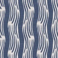 Seamless French country kitchen stripe fabric pattern print. Blue white vertical striped background. Batik dye provence Royalty Free Stock Photo