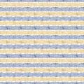 Seamless French country kitchen stripe fabric pattern print. Blue yellow white horizontal striped background. Batik dye Royalty Free Stock Photo