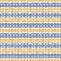 Seamless French country kitchen stripe fabric pattern print. Blue yellow white horizontal striped background. Batik dye Royalty Free Stock Photo