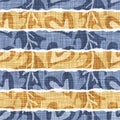 Seamless French country kitchen stripe fabric pattern print. Blue yellow white horizontal striped background. Batik dye Royalty Free Stock Photo