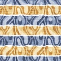 Seamless French country kitchen stripe fabric pattern print. Blue yellow white horizontal striped background. Batik dye Royalty Free Stock Photo