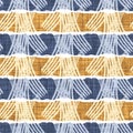 Seamless French country kitchen stripe fabric pattern print. Blue yellow white horizontal striped background. Batik dye Royalty Free Stock Photo