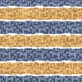 Seamless French country kitchen stripe fabric pattern print. Blue yellow white horizontal striped background. Batik dye Royalty Free Stock Photo