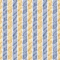 Seamless French country kitchen stripe fabric pattern print. Blue yellow white vertical striped background. Batik dye Royalty Free Stock Photo