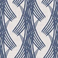 Seamless French country kitchen stripe fabric pattern print. Blue yellow white vertical striped background. Batik dye Royalty Free Stock Photo