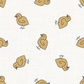 Seamless french farmhouse chick pattern. Provence linen shabby chic style. Hand drawn rustic texture background. Chicken