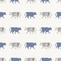Seamless french farmhouse cow with cut chart silhouette pattern. Farmhouse linen shabby chic style. Hand drawn rustic