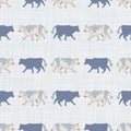 Seamless french farmhouse cow silhouette pattern. Farmhouse linen shabby chic style. Hand drawn rustic texture