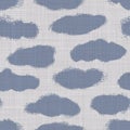 Seamless french farmhouse dotty linen pattern. Provence blue white woven texture. Shabby chic style decorative circle