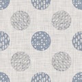 Seamless french farmhouse geo abstract linen printed fabric background. Provence blue gray pattern texture. Shabby chic