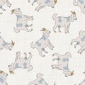 Seamless french farmhouse goat pattern. Farmhouse linen shabby chic style. Hand drawn rustic texture background. Country