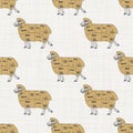 Seamless french farmhouse sheep charcuterie butcher pattern. Farmhouse linen shabby chic style. Hand drawn rustic