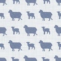 Seamless french farmhouse sheep and lamb cut chart silhouette pattern. Farmhouse linen shabby chic style. Hand drawn