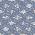 Seamless french farmhouse woven linen chevron texture. Ecru flax blue hemp fiber. Natural pattern background. Organic Royalty Free Stock Photo