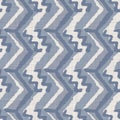 Seamless french farmhouse woven linen chevron texture. Ecru flax blue hemp fiber. Natural pattern background. Organic Royalty Free Stock Photo