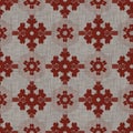Seamless french floral farmhouse woven linen texture. Two tone red shabby chic pattern background. Modern vintage fabric
