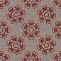 Seamless french floral farmhouse woven linen texture. Two tone red shabby chic pattern background. Modern vintage fabric