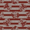 Seamless french floral farmhouse woven linen texture. Two tone red shabby chic pattern background. Modern vintage fabric