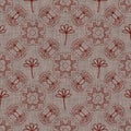 Seamless french floral farmhouse woven linen texture. Two tone red shabby chic pattern background. Modern vintage fabric