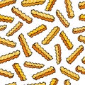 Seamless of French Fries Corrugated Potato Chips.Wave Chip. Snack Pattern.. Fried Potatoes. Corrugated Golden Chips.Fast Food Desi Royalty Free Stock Photo