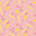 Seamless french pattern with croissants and baguettes