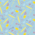 Seamless french pattern with croissants and baguettes