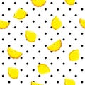 Seamless fresh lemon pattern with colorful summer on polka dots