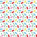 Seamless fruit pattern cherry day. Sweet cherries on white background. Vector illustration . Royalty Free Stock Photo