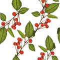Seamless fruit pattern. Juicy cherry on a white isolated background. Print for textiles, wrapping paper and more. Stock