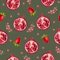 Seamless fruit pattern with pomegranates strawberries and knotweed