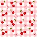 Seamless Fruit Pattern With Red Cherries on Pink Checkered Texture Royalty Free Stock Photo