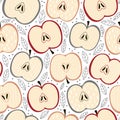 Seamless fruit pattern red and grey apple with leaves on a white background Royalty Free Stock Photo