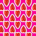 seamless food pattern with fresh fruit on neon colored background