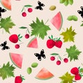 Seamless Fruits Berries Watercolor Cartoon Cute Dark Pattern Royalty Free Stock Photo