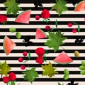 Seamless Fruits Berries Watercolor Cartoon Striped Pattern Royalty Free Stock Photo