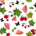 Seamless Fruits Berries Watercolor Cartoon Cute Pattern Royalty Free Stock Photo