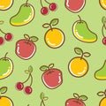 Seamless Fruits Pattern, apple orange cheery mango