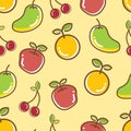 Seamless Fruits Pattern, apple orange cheery mango