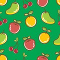 Seamless Fruits Pattern, apple orange cheery mango