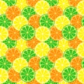 Seamless fruits vector pattern, bright colorful background with oranges, lemons and limes Royalty Free Stock Photo