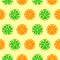 Seamless fruits vector pattern, bright colorful background with oranges and limes over light backdrop Royalty Free Stock Photo