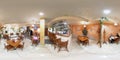 Seamless full spherical 360 degree panorama in equirectangular projection of small Russian cafe interior