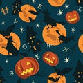 Seamless funny background with halloween symbols