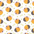 Seamless funny bee pattern. Vector illustration Royalty Free Stock Photo