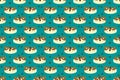 Seamless funny cat face, cute pattern wallpaper on cyan background